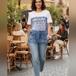 River Island NWT White Blue T-shirt Women's Size 14